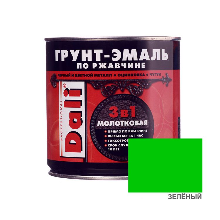Грунт-эмаль по ржавчине 3 в 1 Dali Молотковая/Зеленый, 2 л