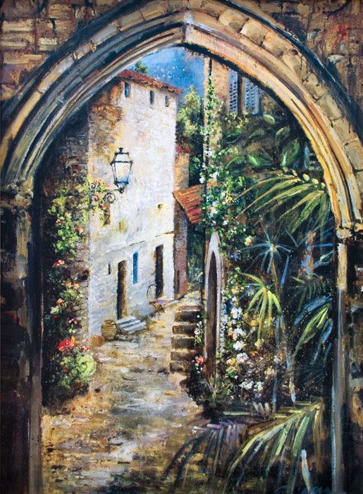 Фреска Коричневая арка с выходом на улочку