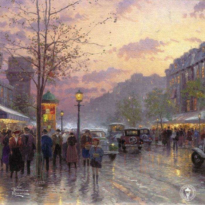 Фреска Людная улица на закате