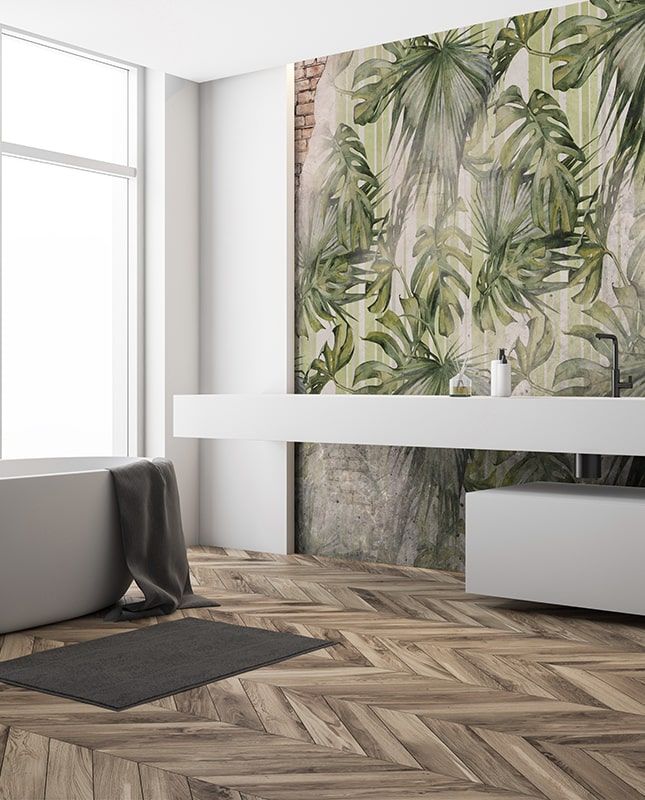 Фреска Графика Тропические листья. Лофт. Старая стена. ag0188