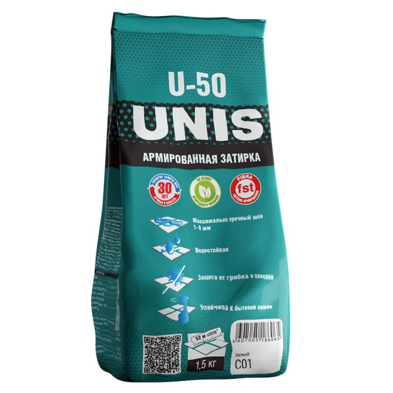 Затирка цементная Unis U-50 С01 белая 1,5 кг