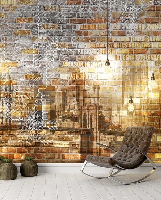 Фреска Графика New York. Кирпичная стена. Лофт. ag0380