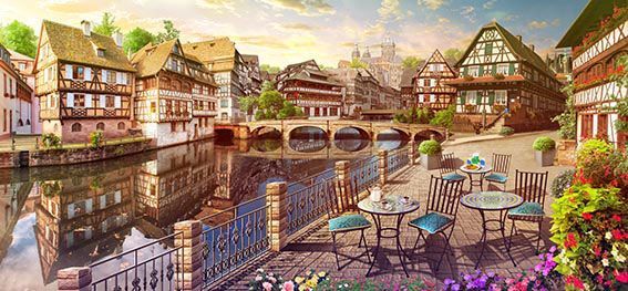 Фреска Кафе в европейском городке