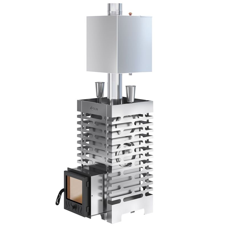 Печь для бани ASTON 20 INOX стекло с баком на трубе 50л Ø115 (AISI 439)