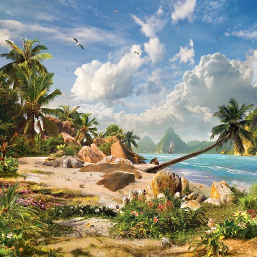 Фреска Райский пляж с пальмами