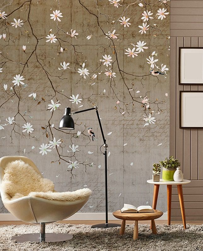 Фреска Графика Ветви. Цветы. Старая стена. ag0307