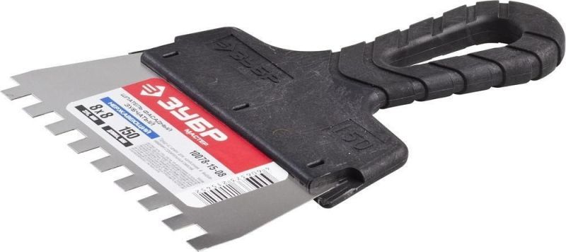 Шпатель ЗУБР "МАСТЕР" ФАСАДНЫЙ, нержавеющее полотно, 150мм, зуб 8х8мм