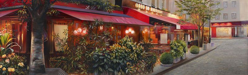 Фреска Парижское кафе с красной крышей