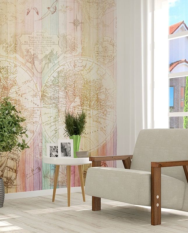 Фреска Графика Старая карта. Лофт. Дерево. ag0377