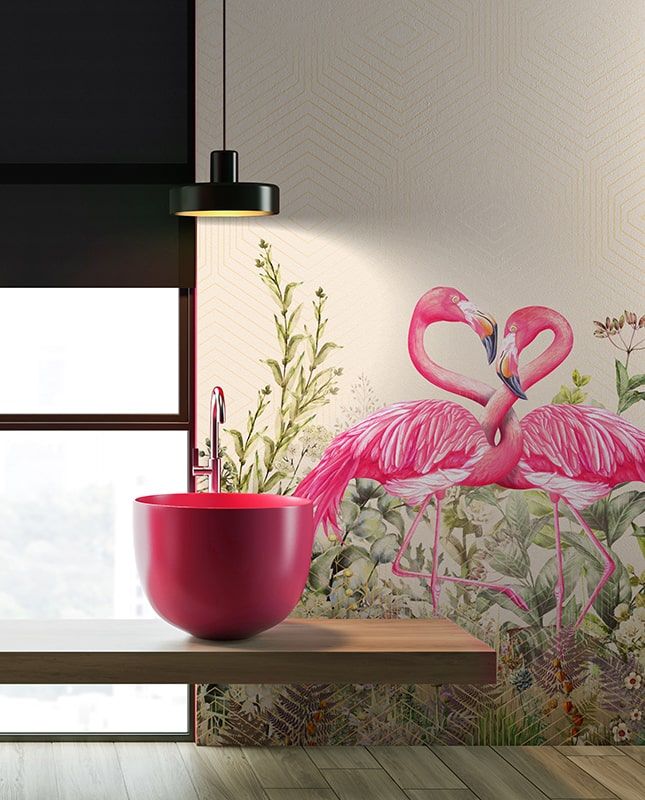 Фреска Графика Фламинго в райском саду.  ag0376