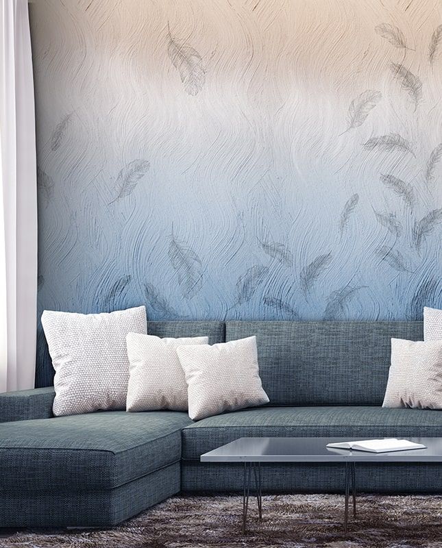 Фреска Графика Лофт. Перья. Волны. Бетонная стена. ag0341