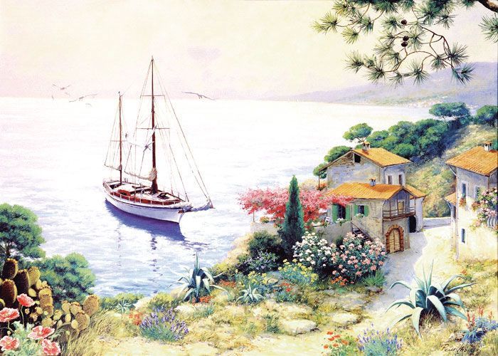 Фреска Средиземноморский берег в живописи