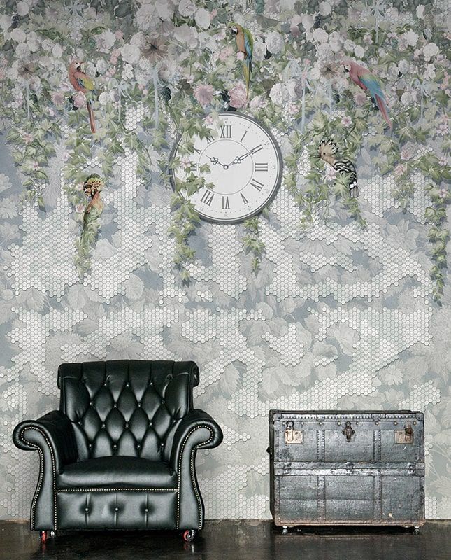 Фреска Графика Лофт. Цветущий сад. Часы. Геометрия. ag0334