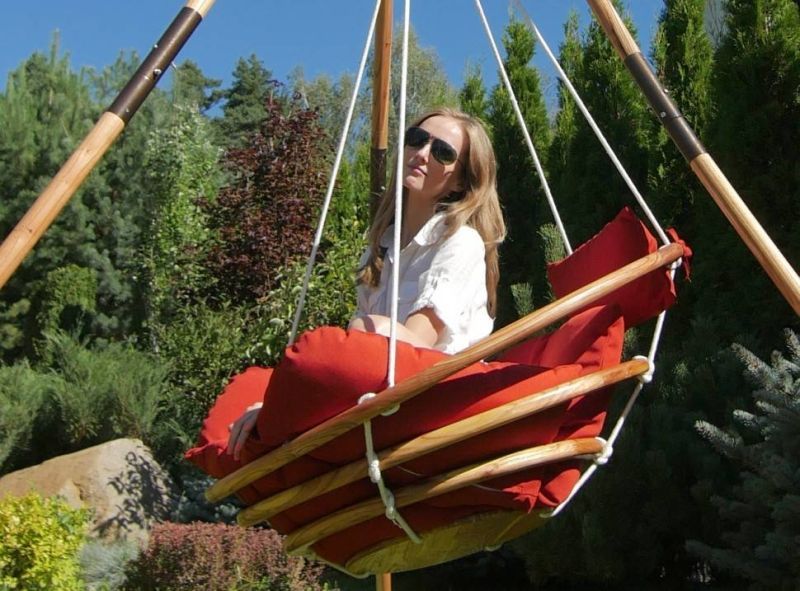 Подвесное деревянное кресло качели с подушками - комплект МАЙЯ SET