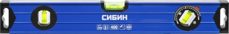 Уровень СИБИН коробчатый усиленный, утолщенный профиль,3 противоударных ампулы, 400мм (1 поворотная на 360 град),