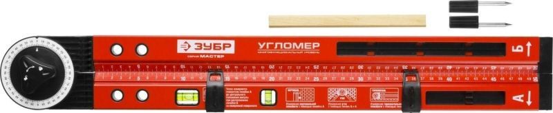 Уровень-угломер ЗУБР "МАСТЕР" складной, 2 ампулы (1 поворотная), точность 1мм/м, 500мм