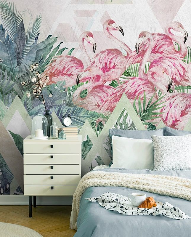 Фреска Графика Фламинго. Тропики. Современное искусство. ag0368