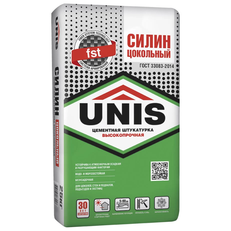 Штукатурка цементная Unis Силин Цокольный цокольная армированная 25 кг
