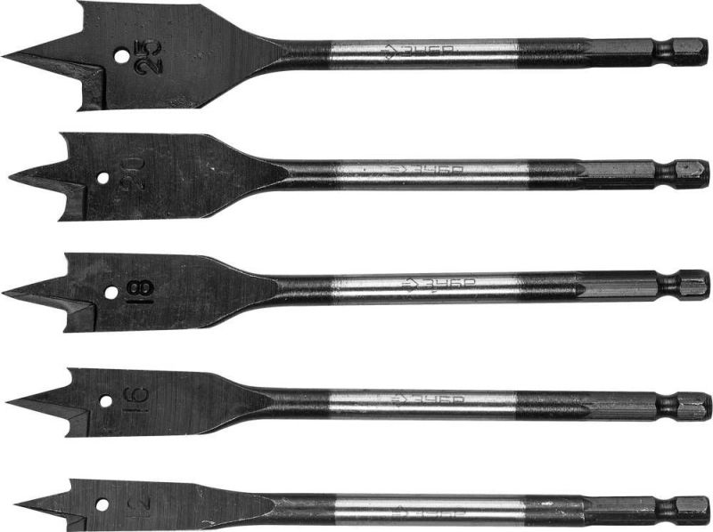 Набор перовых сверл по дереву, 5 шт(d=12-25 мм), с боковыми подрезателями, ЗУБР Мастер