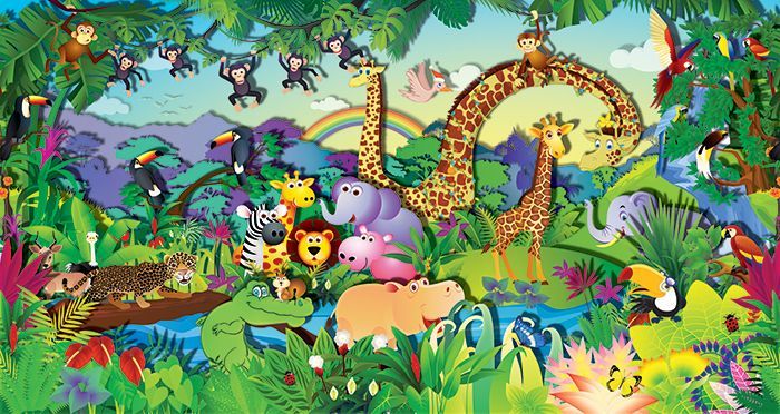 Фреска Жирафы, слоны, бегемоты, мартышки