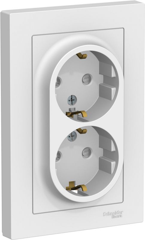 Розетка электрическая Schneider со шторками двойная (Белый)