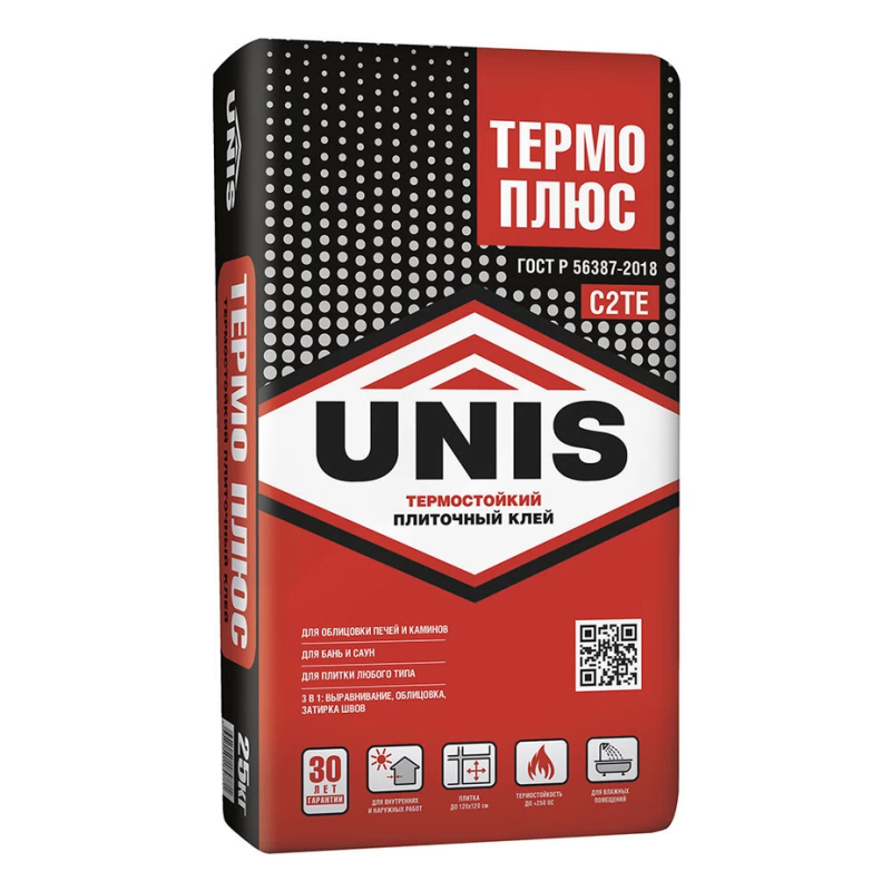 Клей для плитки и керамогранита Unis Термоплюс термостойкий серый класс C2 TE 25 кг
