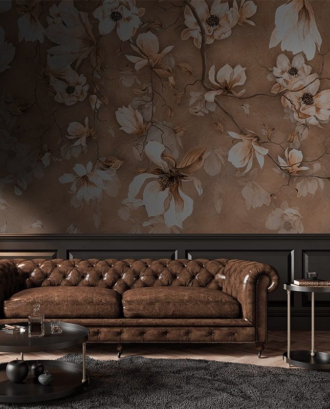 Фреска Графика Лофт. Цветущая магнолия. Старая стена. ag0332