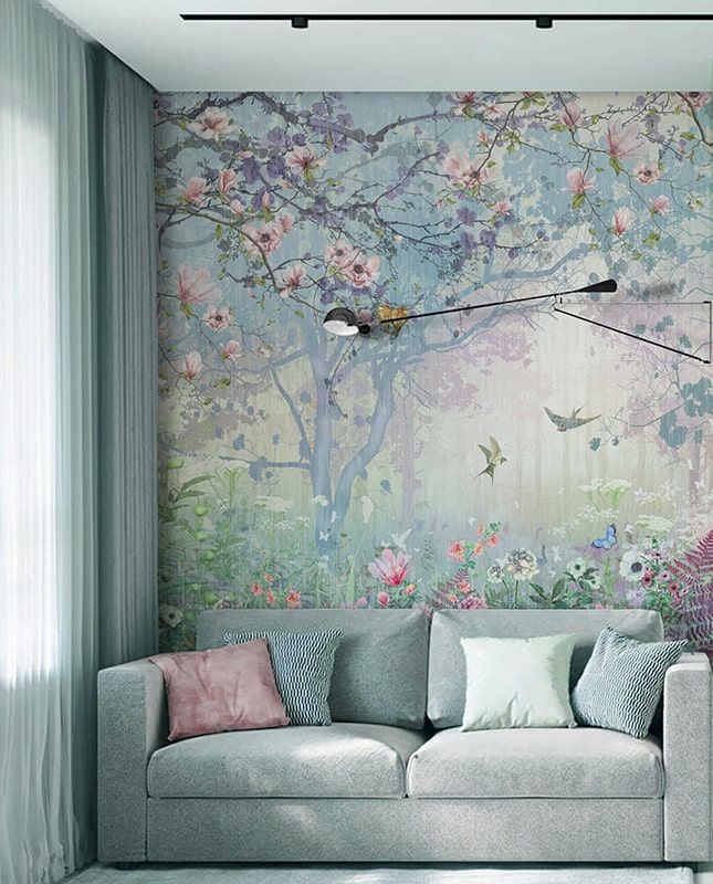 Фреска Графика Утро в весеннем лесу. Графический пейзаж. ag0362