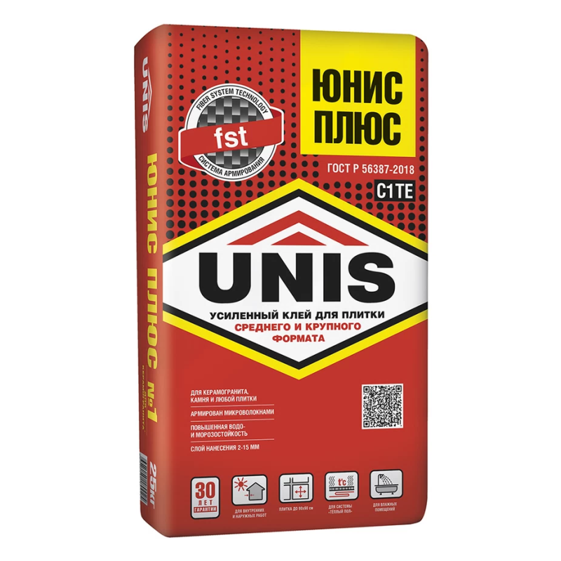 Клей для плитки/ керамогранита/ камня Unis Плюс класс С1 ТЕ 25 кг