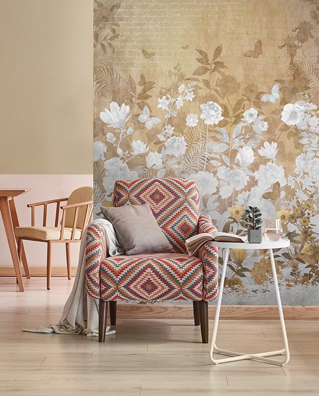 Фреска Графика Цветы. Лофт. Старая стена. ag0411