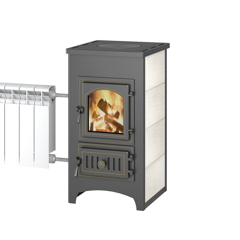 Печь-Камин ВЕЗУВИЙ ПК-01 (270) с плитой и т/о беж. 9 кВт (150 м3) Ø 115 мм