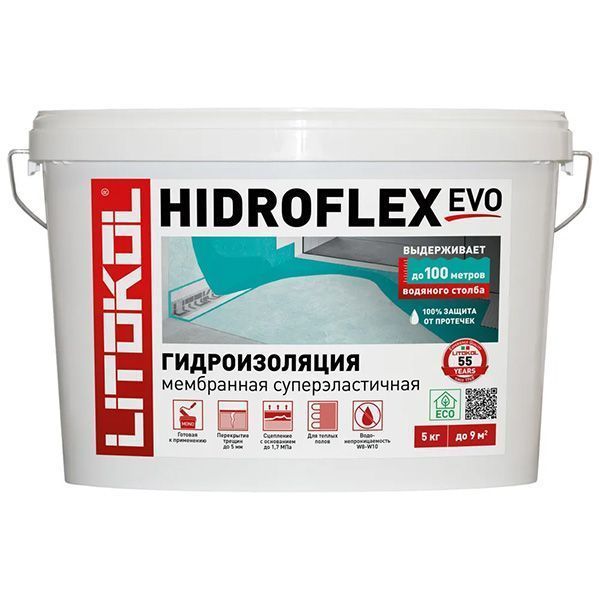 LITOKOL HIDROFLEX состав гидроизоляционный однокомпонентный, обмазочный, зеленый (5кг)