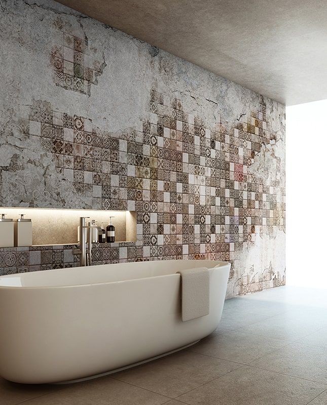 Фреска Графика Плитка. Лофт. Старая стена. ag0194