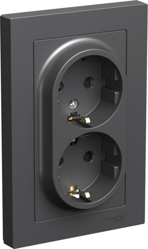Розетка электрическая Schneider со шторками двойная (Базальт)