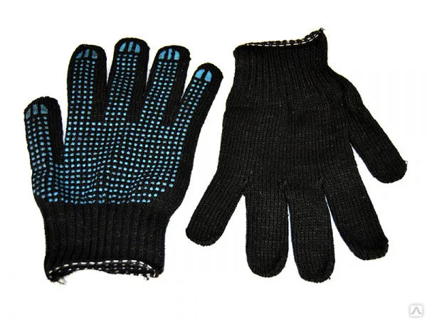 Перчатки с ПВХ 5 нитей 10 точка, черные