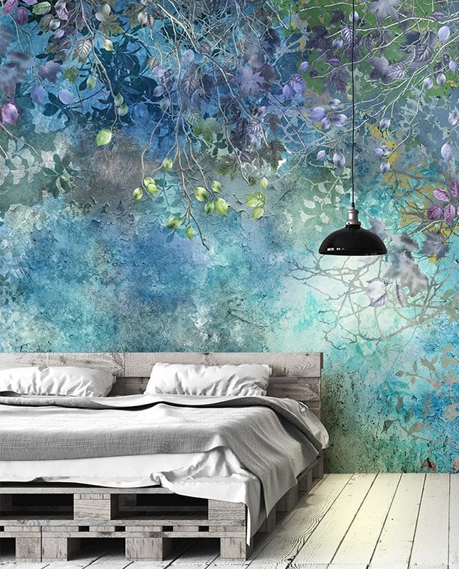 Фреска Графика Ночной лес. Лофт. Старая стена.  ag0394