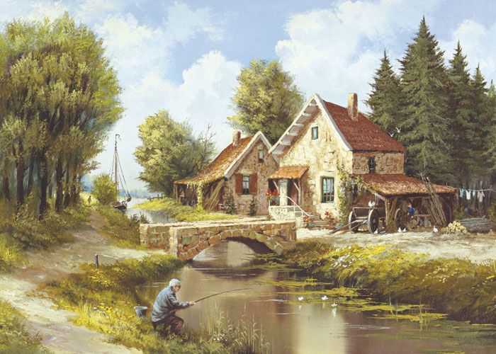 Фреска Мост через речку в деревне