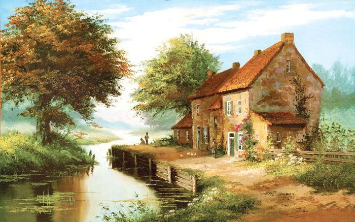 Фреска Дом на берегу реки