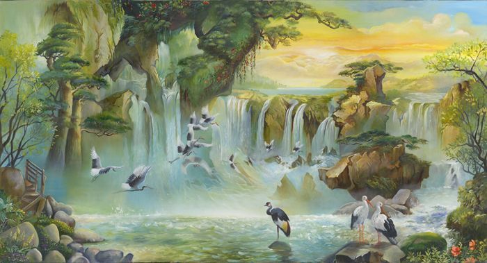 Фреска Арка перед озером с лебедями