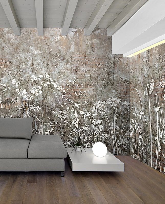 Фреска Графика Старая стена. Графика. Цветы. ag0200