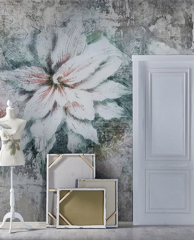 Фреска Графика Цветы. Старая стена. Лофт. ag0312