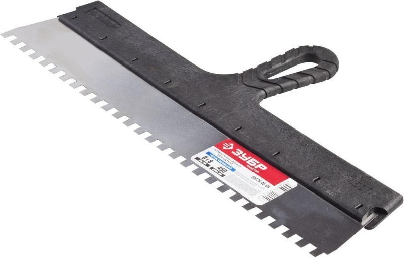 Шпатель ЗУБР "МАСТЕР" ФАСАДНЫЙ, нержавеющее полотно, 450мм, зуб 8х8мм