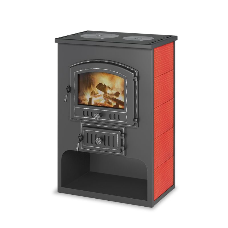 Печь-Камин ВЕЗУВИЙ ПК-03 (224) с плитой "Везувий В3" красн. 12 кВт (200 м3)  Ø 150 мм