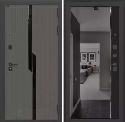 Входная дверь Карбон с зеркалом Панорама с тонировкой