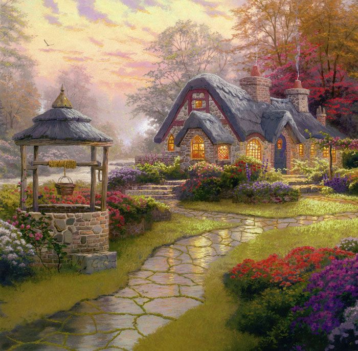 Фреска Живописный колодец у домика