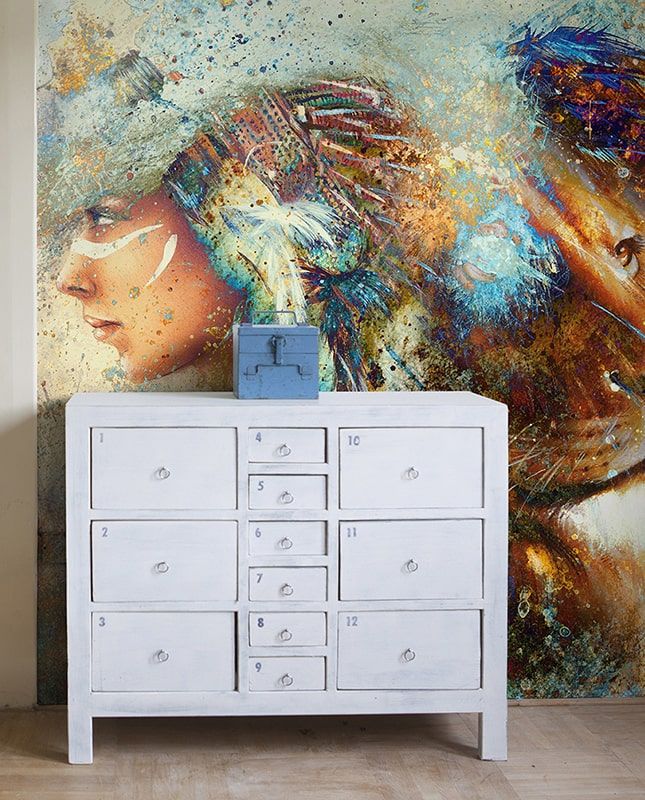 Фреска Графика Индианка и лев. Современное искусство. ag0111