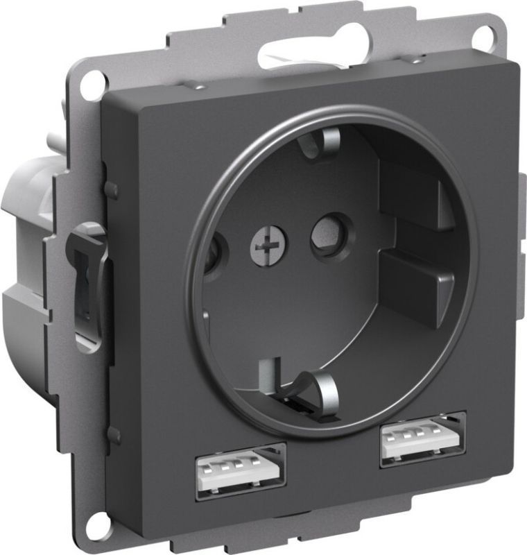 Розетка электрическая, с зарядным устройством USB-A, без шторок