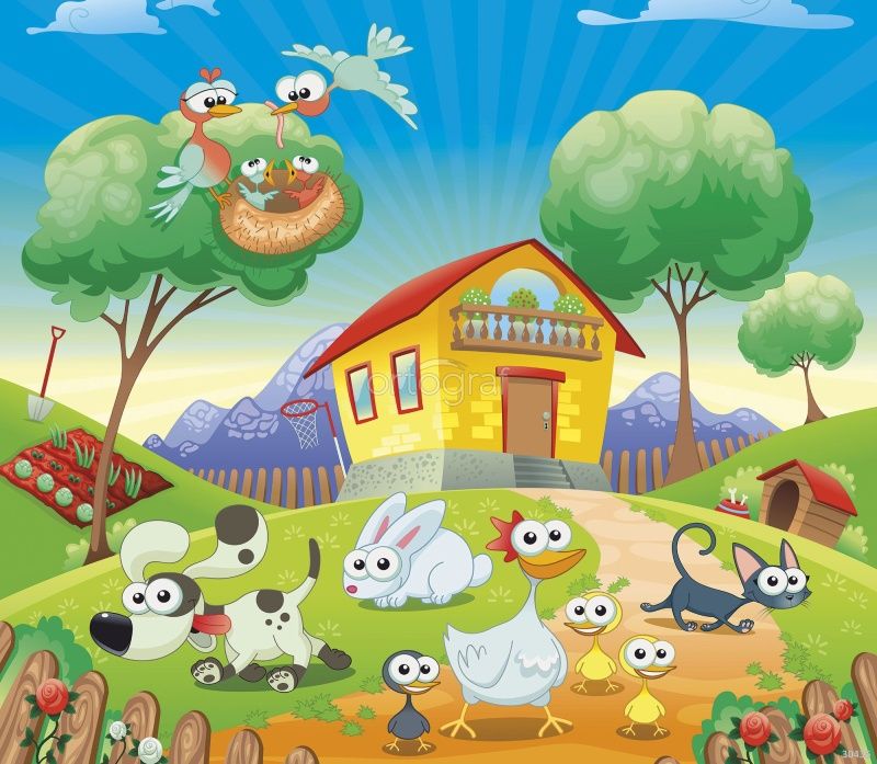 Фреска Зверушки рядом с домиком Art.30436