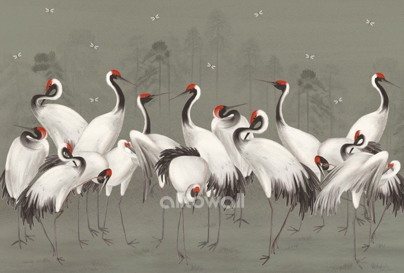 Фреска Белые журавли-2