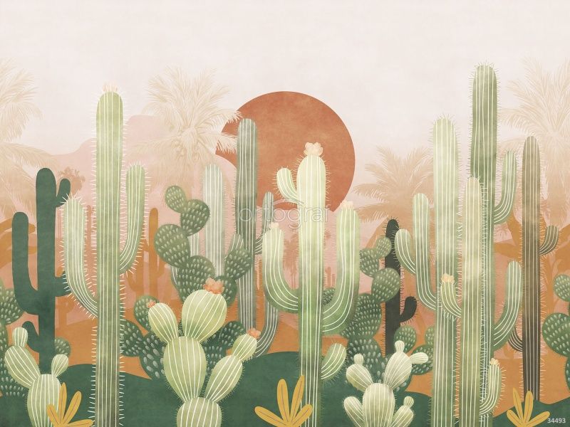 Фреска Цветущие кактусы Art.34493
